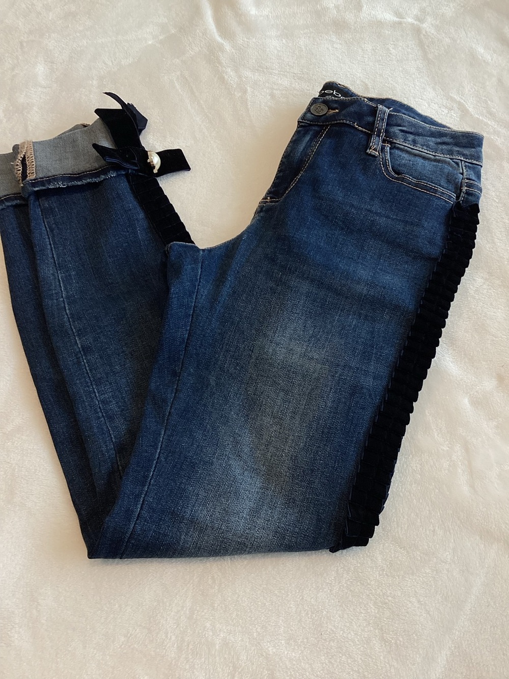 Bebe Textured Velvet Side Stripe Jeans Dolce Vita Skinny New 26 Dark Blue